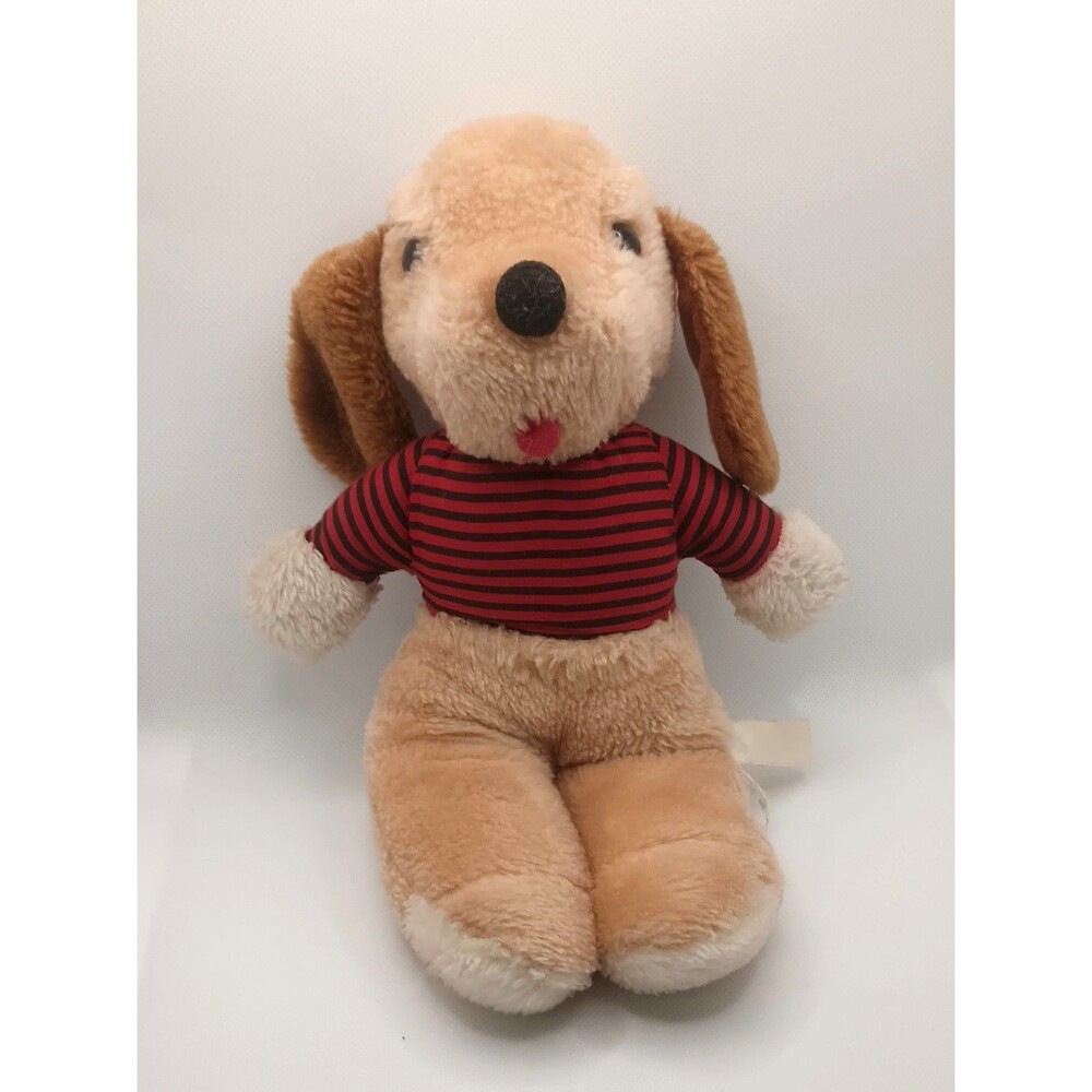 Interpur Plush Dog VTG Stuffed 12" Puppy Floppy Ears Kids Animal Striped Shirt